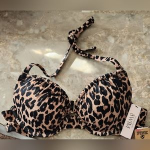 34D Sexy Tee Ruched Push Up Bikini Top Leopard